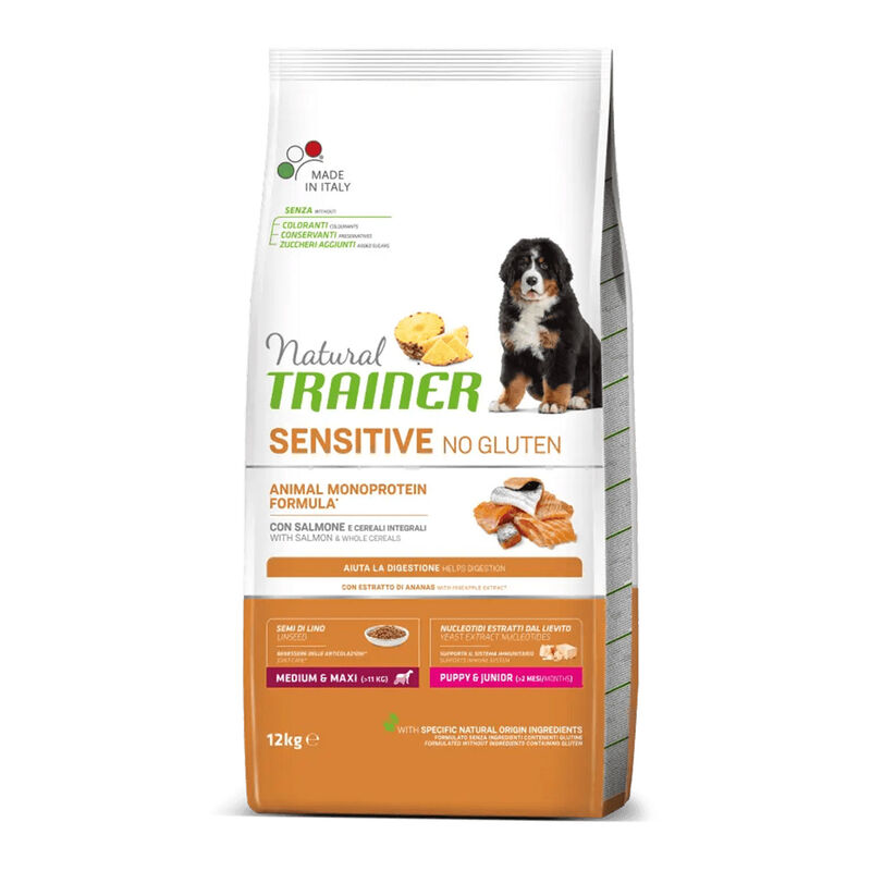 Natural Trainer Sensitive No Gluten Dog Medium&Maxi Puppy&Junior con salmone 12 kg