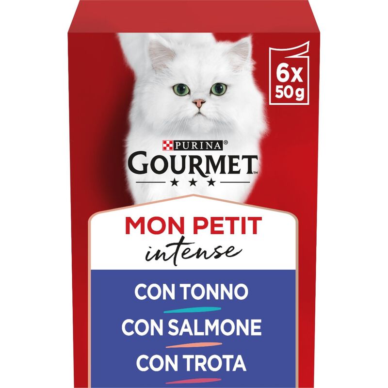 Gourmet Mon Petit Cat Adult con Tonno, Salmone, Trota 6 x 50 gr
