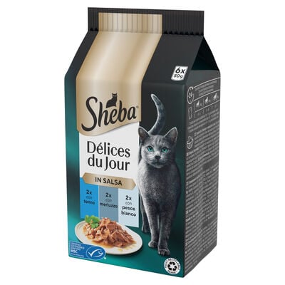 Sheba Cat Delice du Jour Tonno con Salmone e Pesce Bianco in Gelatina 6 pz x 50 gr
