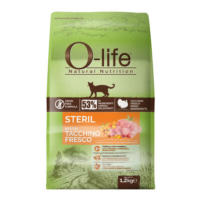 O-life Cat Adult Sterilised: Alimento Completo con Tacchino 1,2 Kg