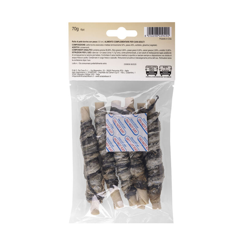 Naturalpet Doggy Snacks Rolls Pelle bovina con Pesce 70 gr 6 pz