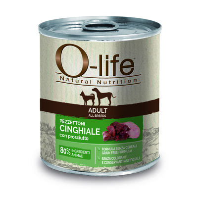 O-life Dog Adult All breeds Pezzettoni di Cinghiale con prosciutto 400gr