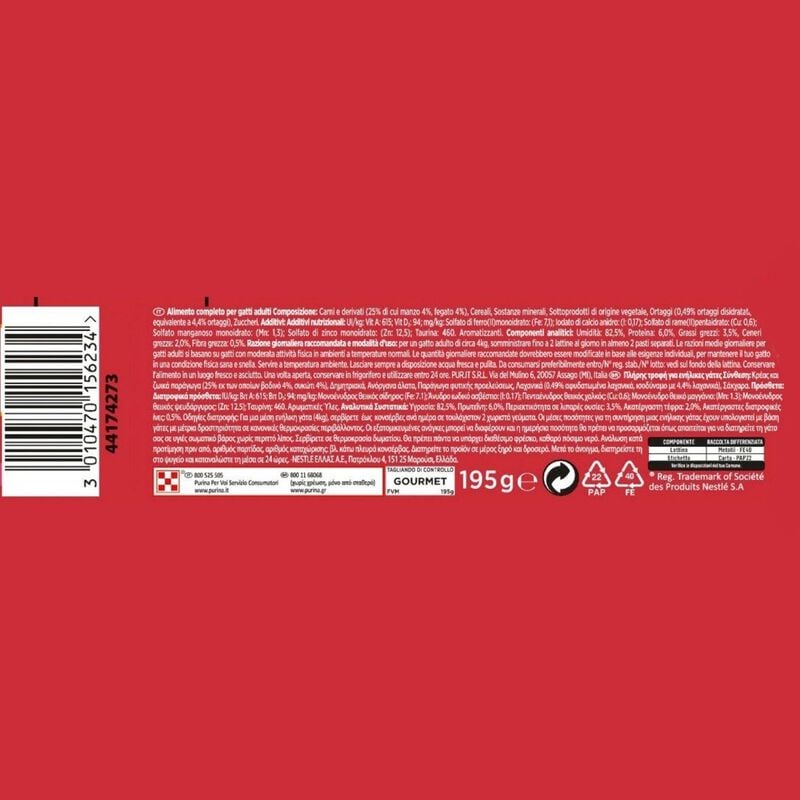 Gourmet Rosso Cat Adult Fettine con Verdure, Manzo e Fegato 195 gr