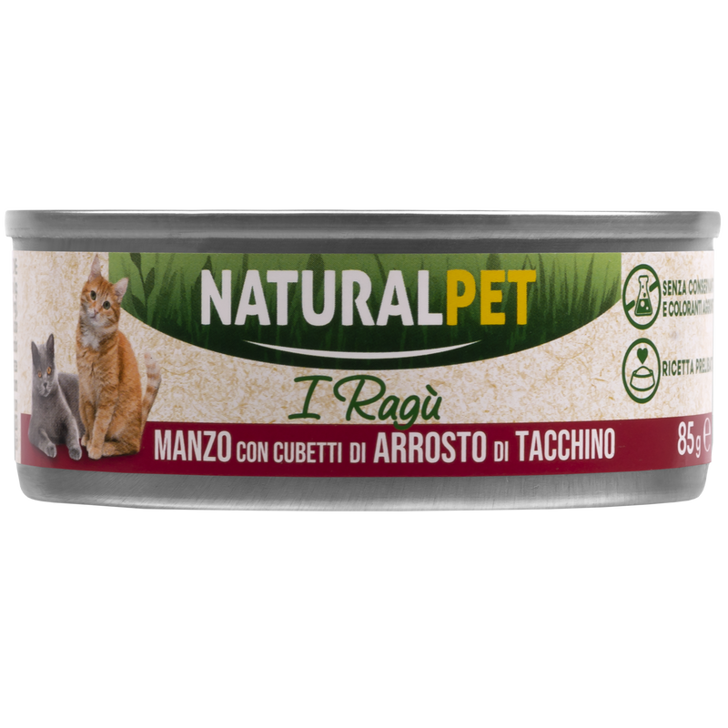 Naturalpet Cat I ragù Manzo con cubetti di arrosto di tacchino 85gr