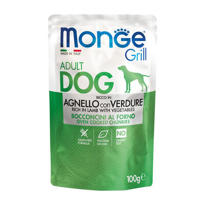 Monge Grill per cani adulti Bocconcini Ricco di Agnello con Ortaggi 100 gr