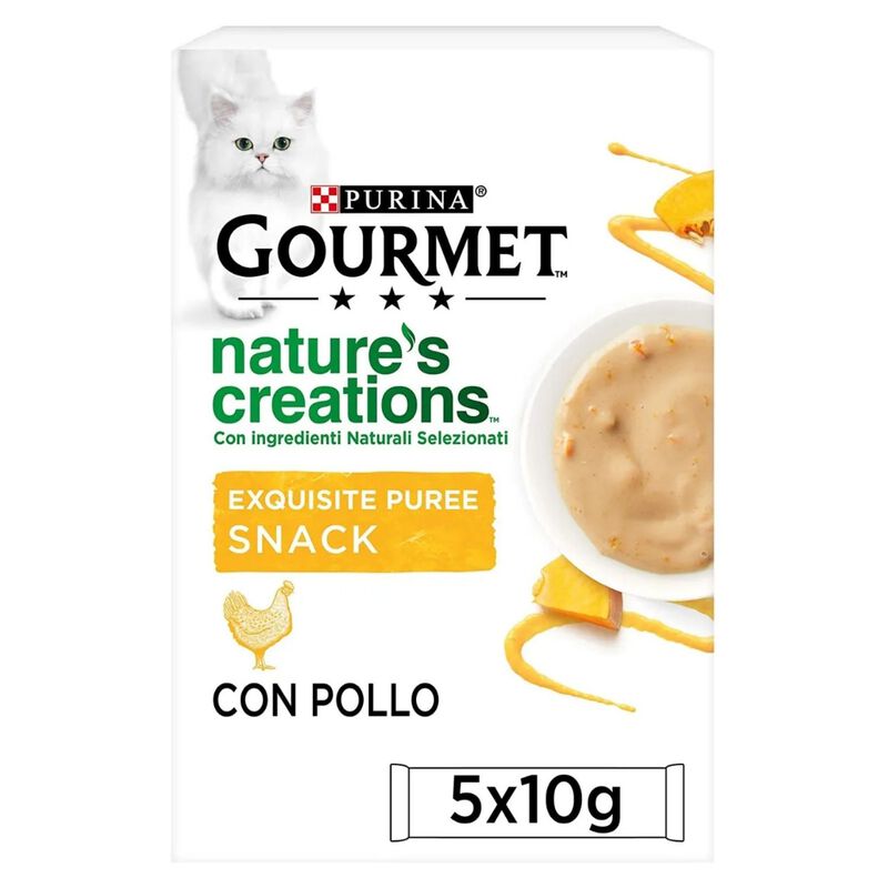 Gourmet Nature's Creations Snack per gatti Exquisite Puree Pollo e Zucca 5 x 10 gr