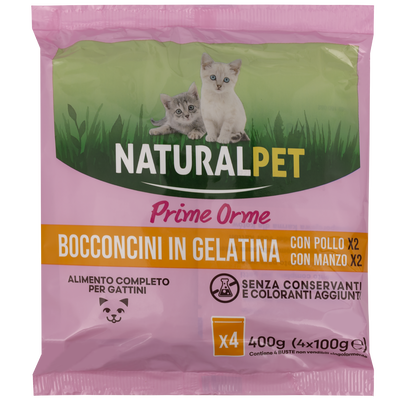 Naturalpet Kitten Bocconcin in gelatina con Pollo e Manzo 4x100gr