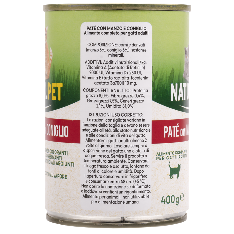 Naturalpet Cat Adult Paté con Manzo e Coniglio 400 gr