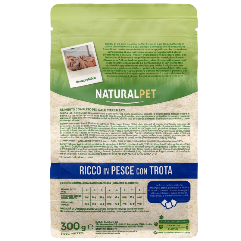 Naturalpet Cat Adult Sterilised ricco in Trota 300gr