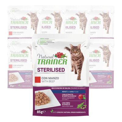 Natural Trainer Cat Sterilised con Manzo 85 gr
