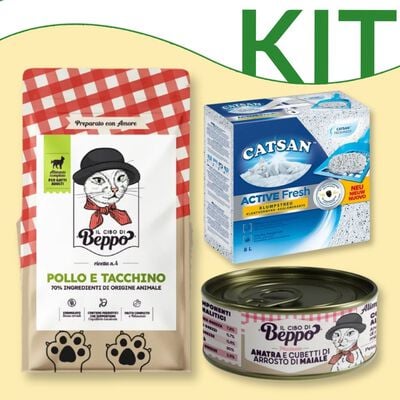Kit Alimentazione Il Cibo Di Beppo secco + umido + Catsan lettiera 8l