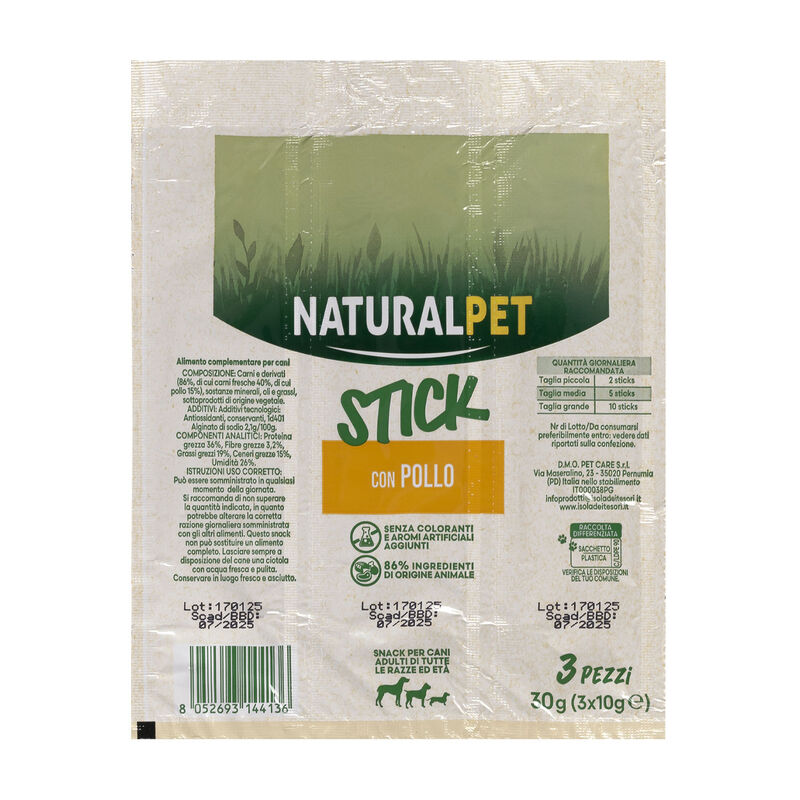 Naturalpet Stick per cani con pollo 30 gr - 3 pz