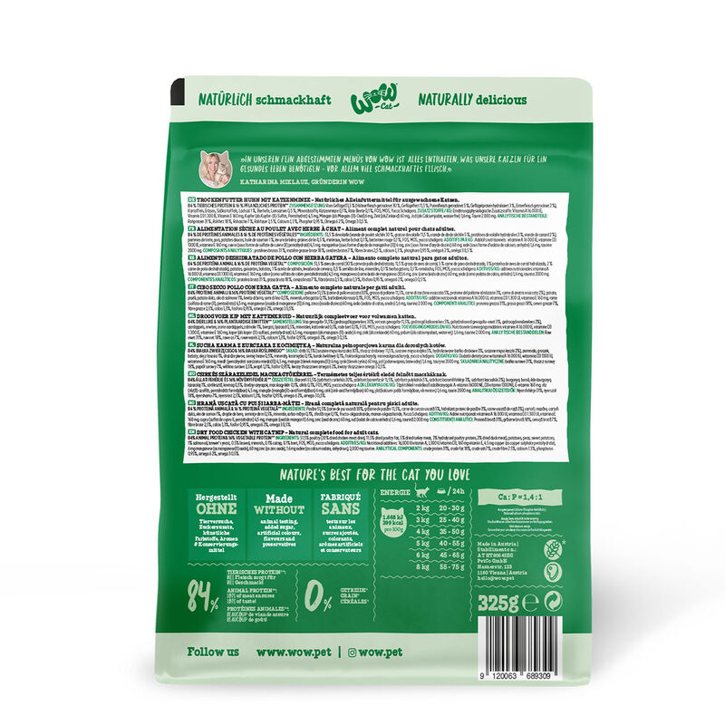 Wow Cat Adult Pollo con erba gatta 325 gr