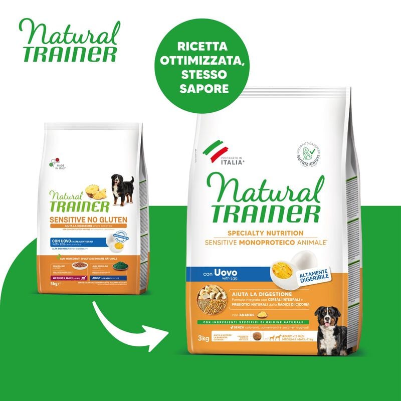 Natural Trainer Dog Adult Medium&Maxi Sensitive Gluten Free con Uovo 3 kg