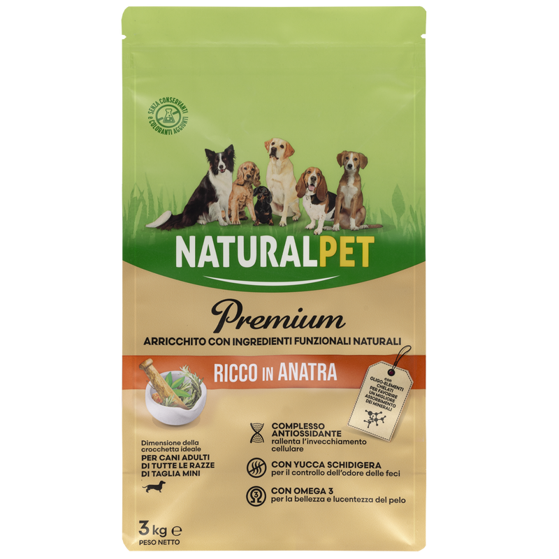 Naturalpet Premium Dog Adult Mini ricco in Anatra 3 kg