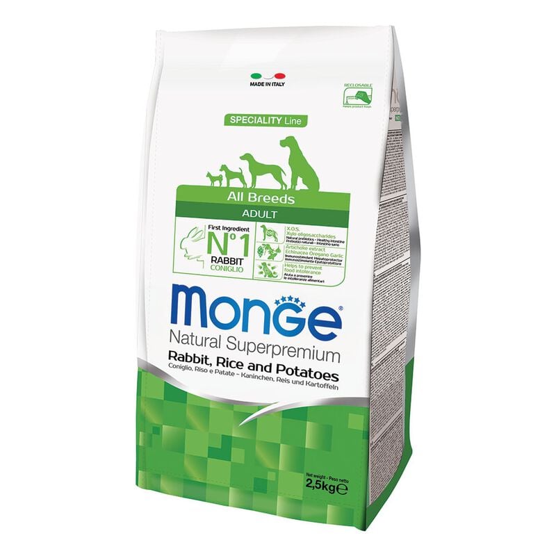 Monge Natural Superpremium Crocchette per cani adulti con Coniglio, Riso e Patate 2,5 kg