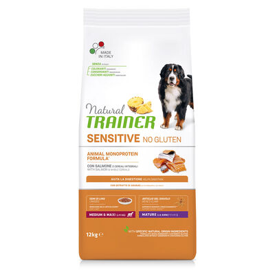 Natural Trainer Dog Mature Medium&Maxi Sensitive Gluten Free con Salmone 12 kg