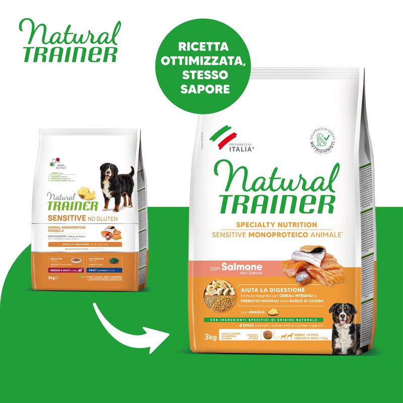 Natural Trainer Sensitive Dog No Gluten Medium & Maxi Adult con Salmone 3 kg