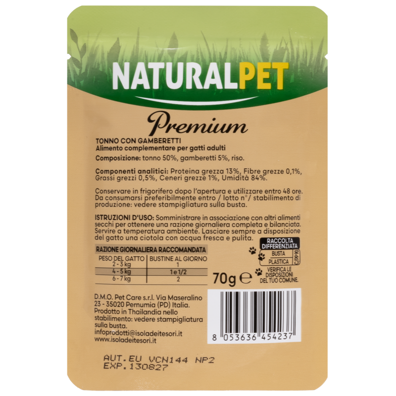 Naturalpet Premium Cat Adult Tonno con Gamberetti 70 g