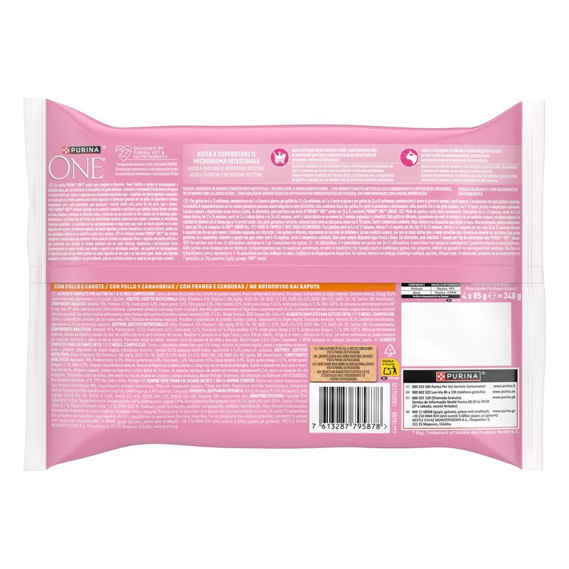 Purina One Kitten con Pollo e Carote 4 pz x 85 gr