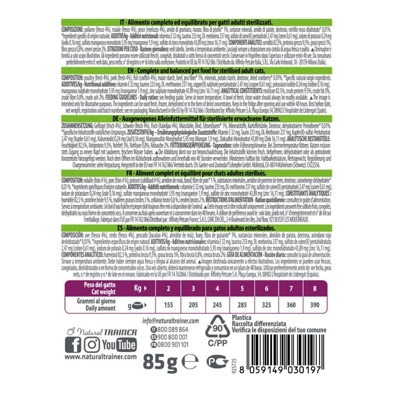 Natural Trainer Cat Adult Sterilised al Merluzzo 85 gr