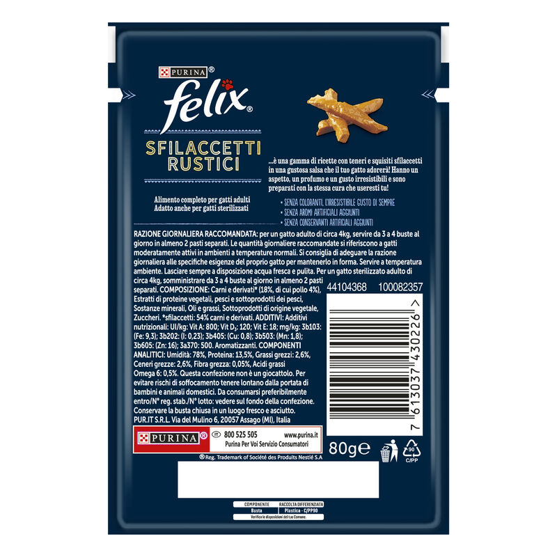 Purina Felix Sfilaccetti Rustici Cat Adult con Pollo 85 gr