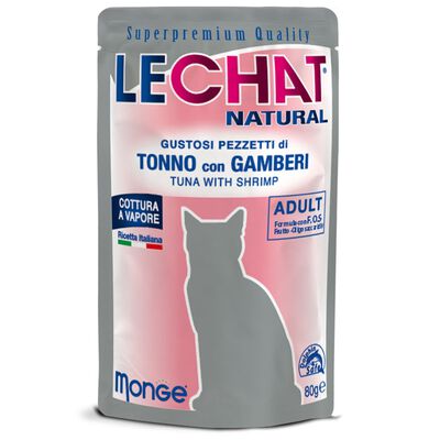 Le Chat Natural gatti adulti pezzetti di Tonno con Gamberi 80 gr