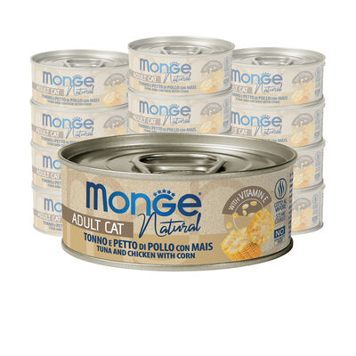 Monge Natural Cat Adult Pezzetti di Tonno e Petto di Pollo con Mais 80 gr