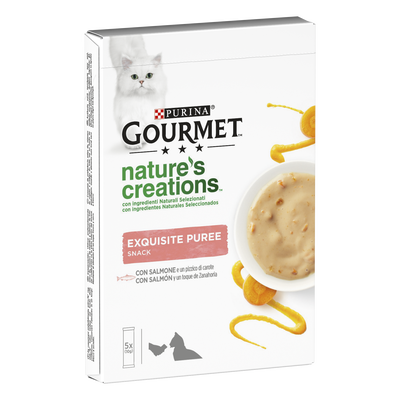 Gourmet Nature's Creations Snack per gatti Exquisite Puree Salmone e Carota 5x10 gr