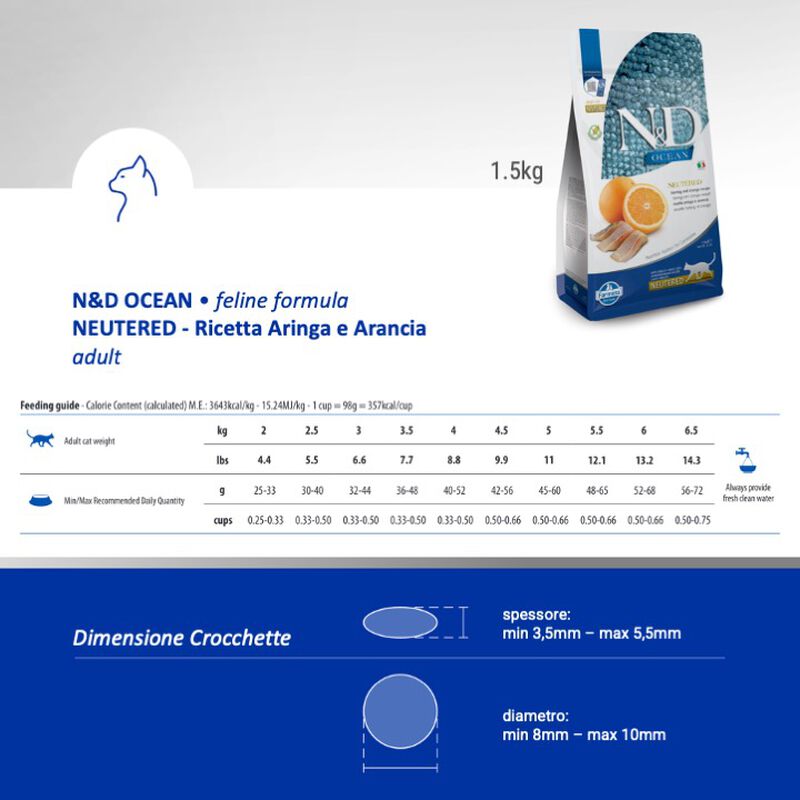 Farmina N&D Ocean Cat Adult Neutered Aringa e Arancia 1,5 kg