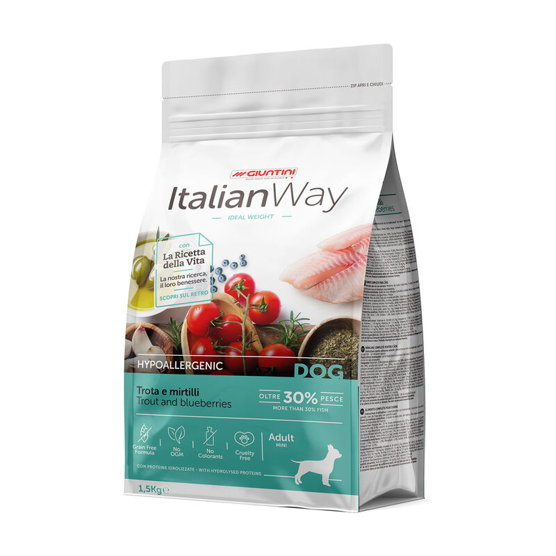 Italianway Dog Adult Mini Hypoallergenic Ideal Weight Trota e Mirtilli 1,5 kg