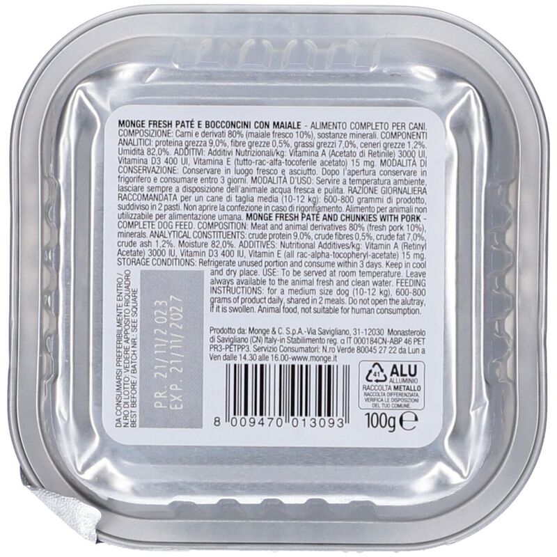 Monge Fresh Dog Adult  Paté con Bocconcini con Maiale 100 gr
