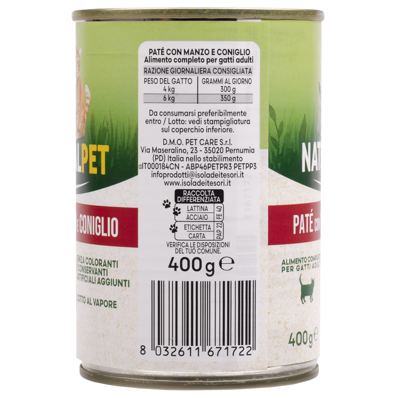 Naturalpet Cat Adult Paté con Manzo e Coniglio 400 gr