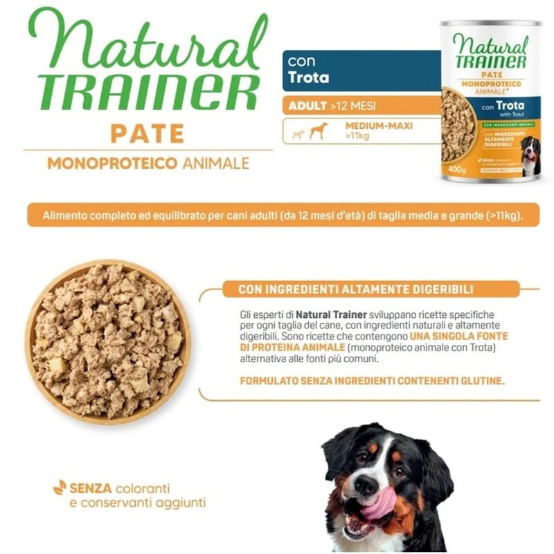 Natural Trainer Cane Adulto Medium&Maxi Pat&eacute; con Trota 400 gr