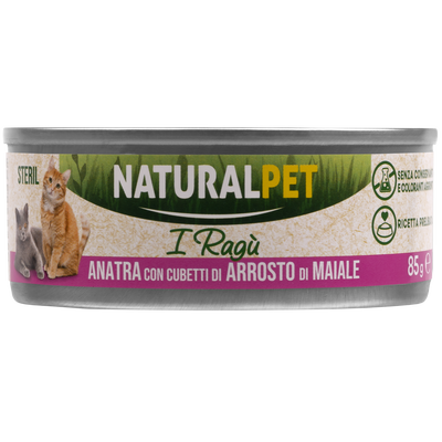 Naturalpet Cat Sterilised I ragù Anatra con cubetti di arrosto di maiale 85gr