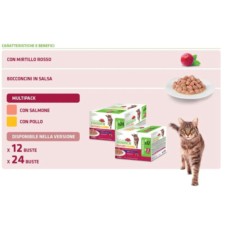 Natural Trainer Cat Adult al Pollo e Salmone 12 pz x 85 gr