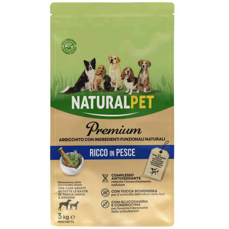 Naturalpet Premium Dog Adult Medium&Large ricco in Pesce 3kg