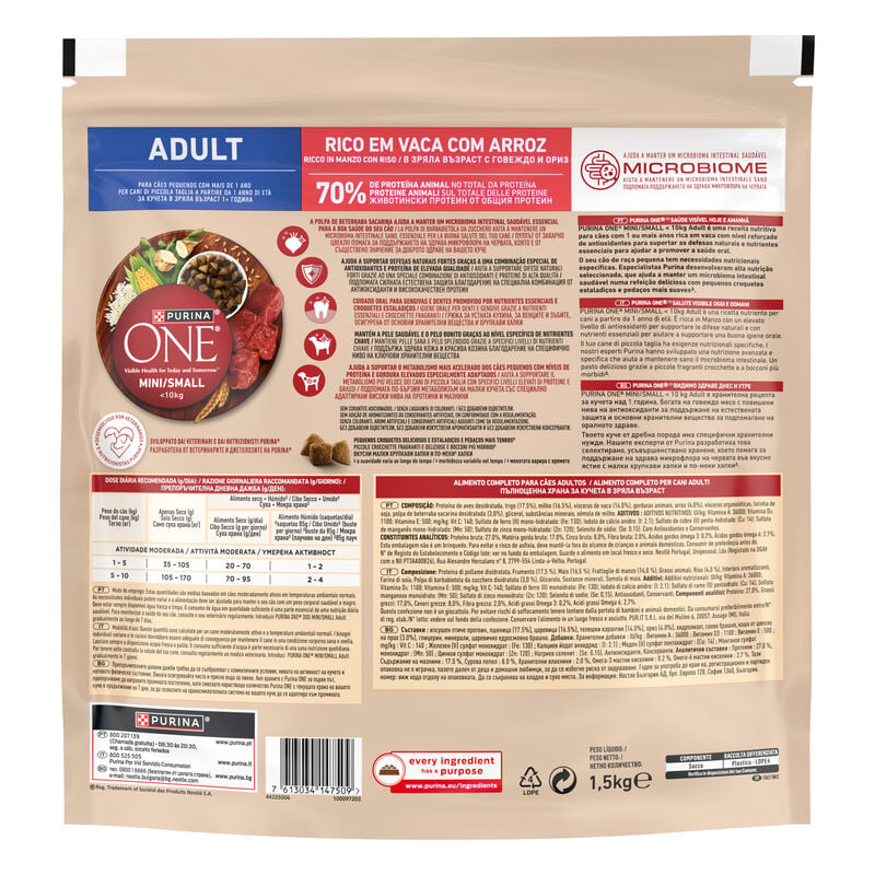 Purina One Dog Mini Adult ricco in Manzo con riso 800gr