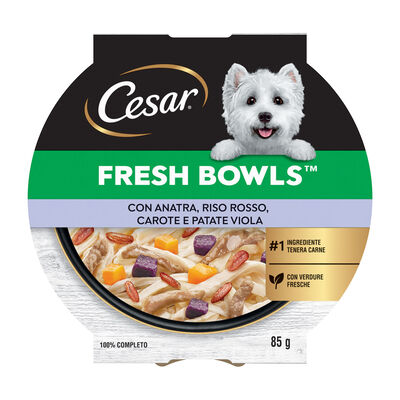 Cesar Fresh Bowls con anatra, riso rosso, carote e patata viola 85gr