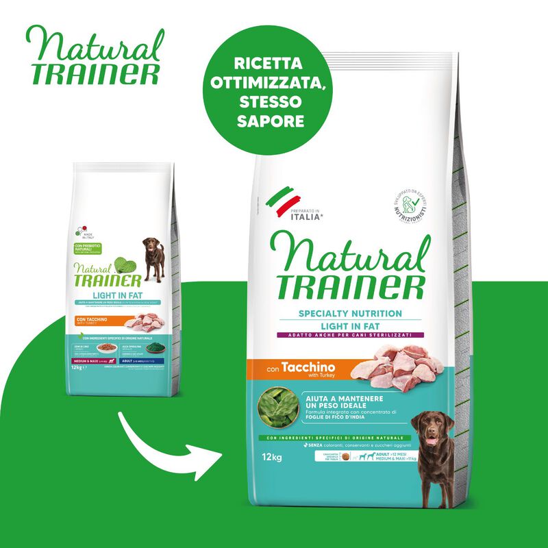 Natural Trainer Dog Maxi Adult Light in Fat Tacchino 12 kg