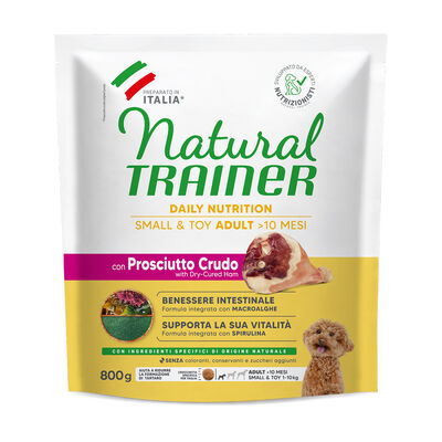 Natural Trainer Dog Adult Small & Toy Dog Adult con Prosciutto crudo e Riso 800 gr