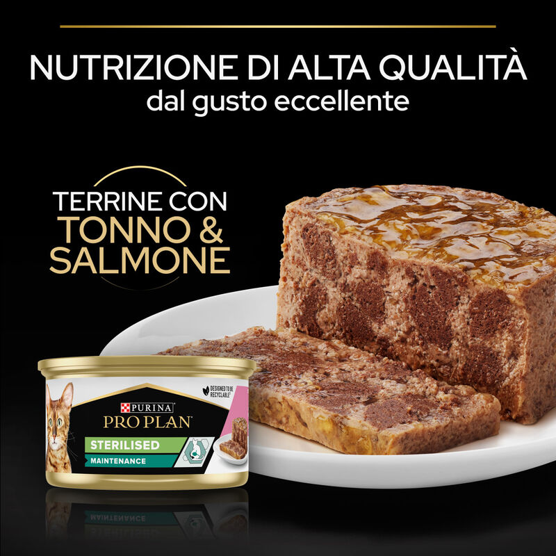 Purina Pro Plan Cat Sterilised Adult Maintenance terrine con Tonno e Salmone 85grx12 pz