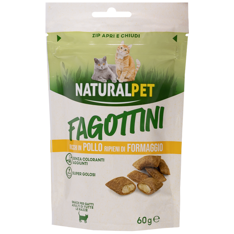 Naturalpet Snack Fagottini ricchi in Pollo ripieni di Formaggio 60 gr