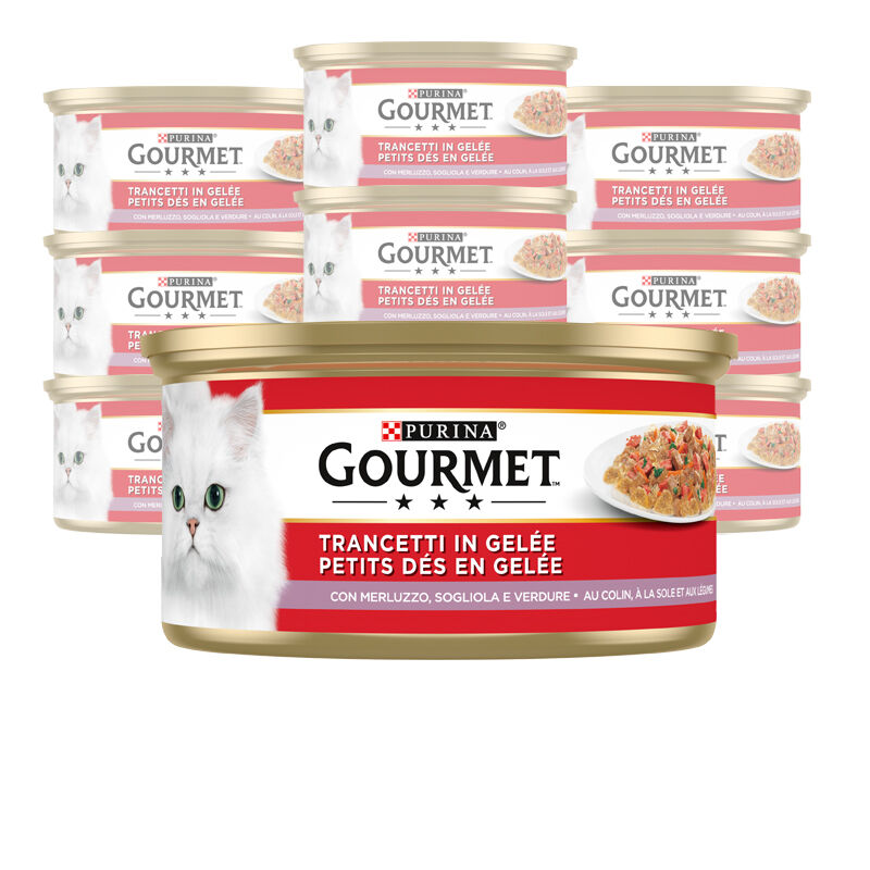 Gourmet Rosso Cat Adult Trancetti in Gelée  con Sogliola, Merluzzo e Verdure 195 gr