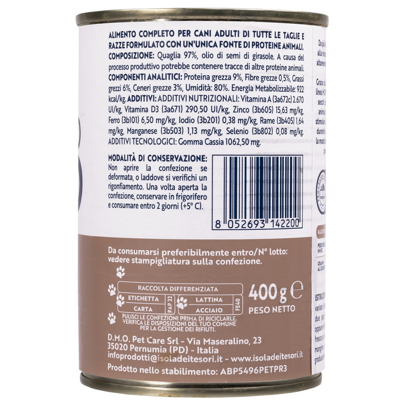 Monopro Dog Adult All breeds Patè Quaglia 400 gr - Scad. Novembre 25