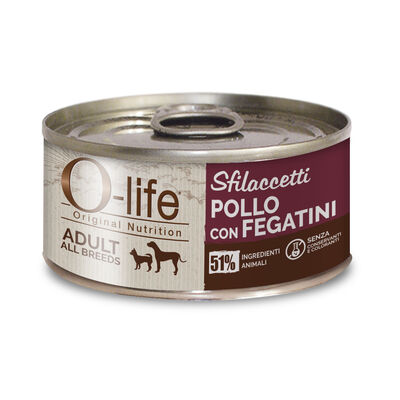 O-life Dog Adult Sfilaccetti Pollo e Fegatini 85 gr