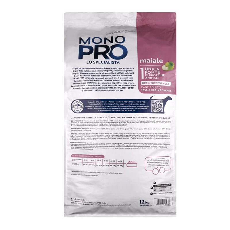 Monopro Dog Adult Medium&Large Grain Free Maiale 12kg
