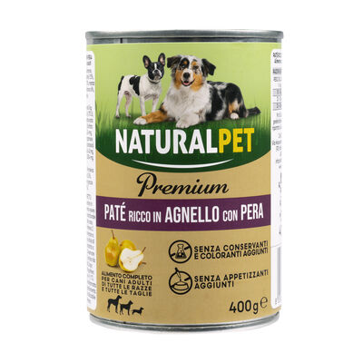 Naturalpet Premium Dog Adult Paté ricco in Agnello con pera 400gr