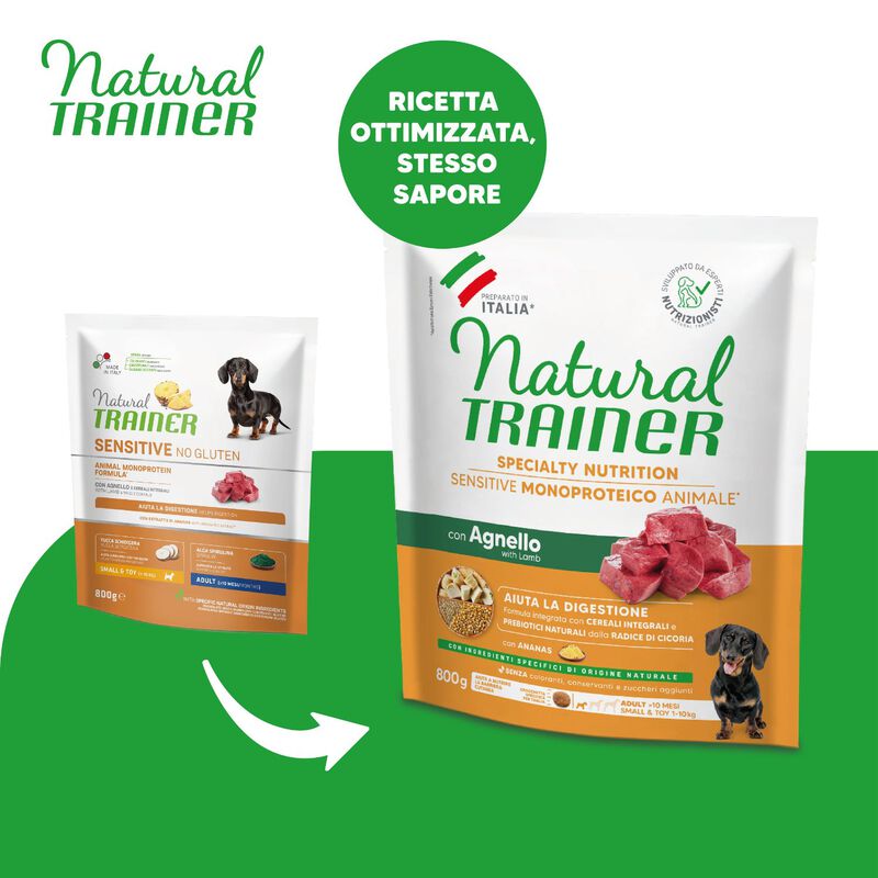 Natural Trainer Sensitive Dog No Gluten Small & Toy Adult con Agnello 800 gr