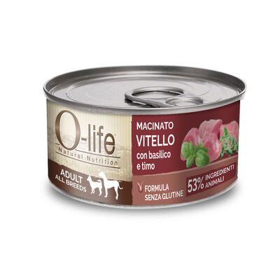 O-life Dog Adult All Breed: Macinato di Vitello con Basilico e Timo 95 gr